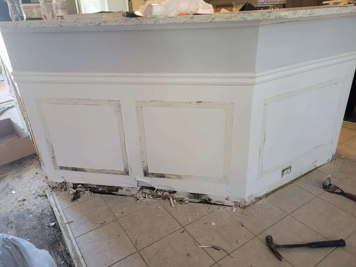 Water damage and mold on kitchen during Storm Damage Restoration in Oatfield